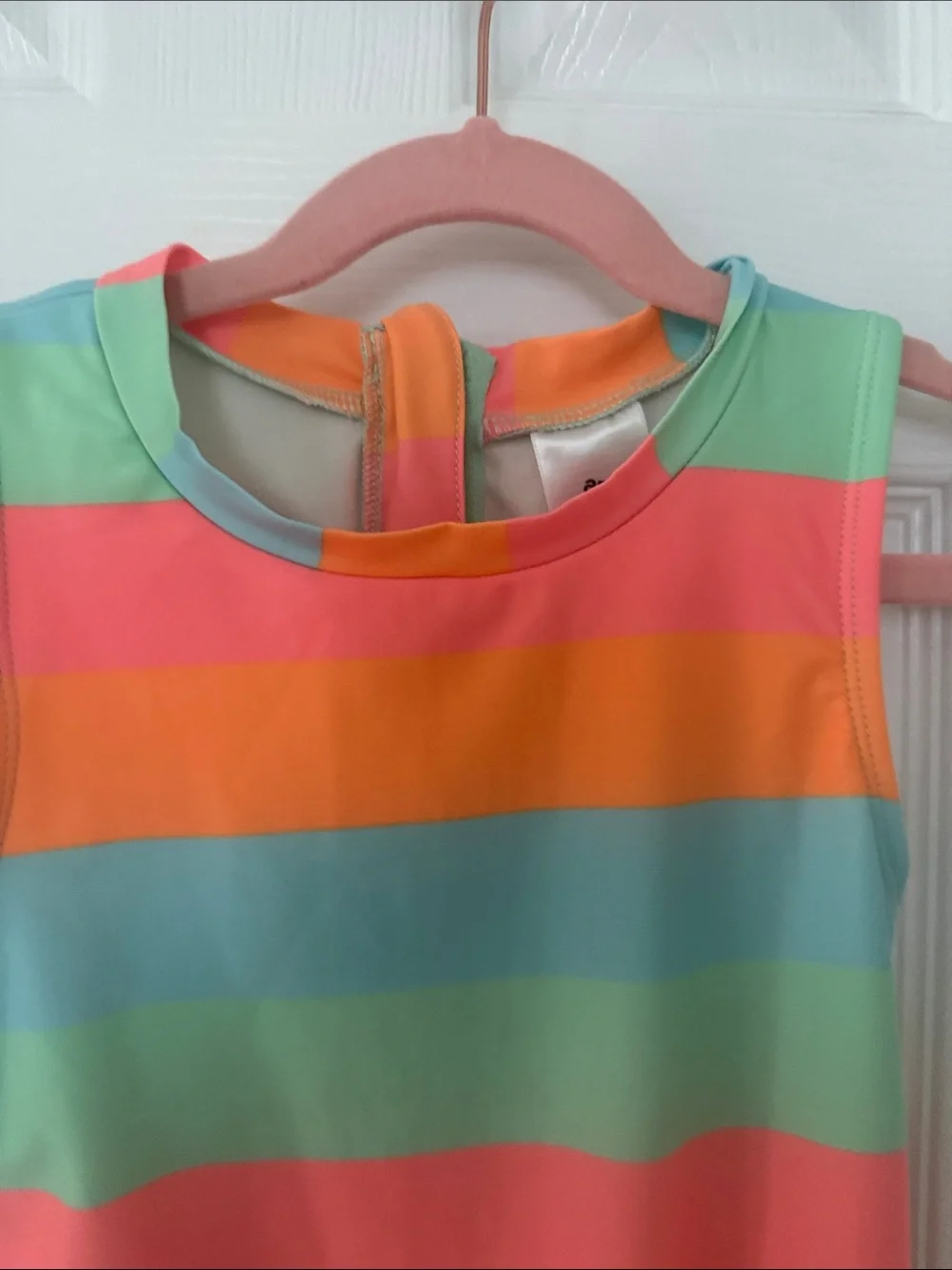 NWOT art class Striped One-Piece Swimsuit in Coral, Mint & Aqua